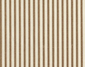 Custom Pair of 100"W X 113"L Tab Top Curtain Panels in Suede Brown Ticking Stripe, Unlined