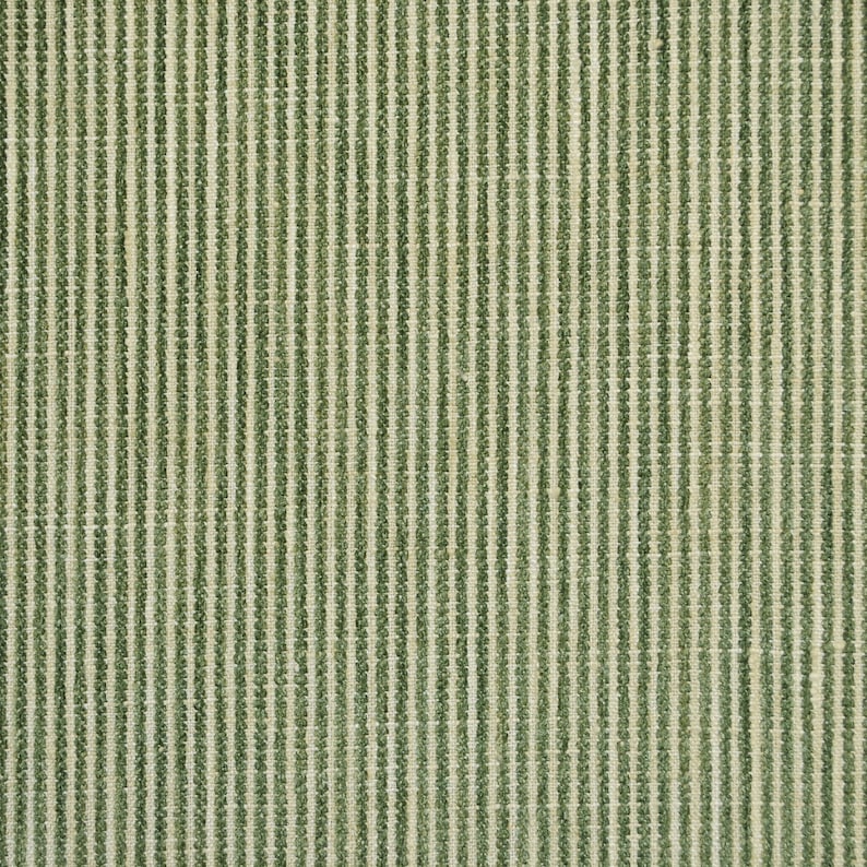 Custom Pinch-Pleated Curtain Panels Pair Bottom Line Devon Green Textured Ticking Stripe image 1