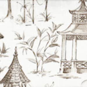 Tailored Valance Pagodas Bisque Gray Oriental Toile