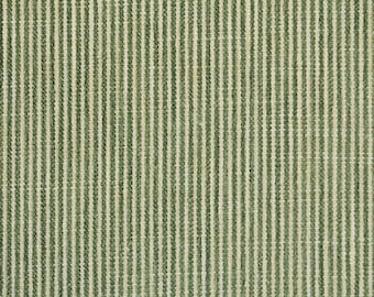 Custom 12" Gathered King Bedskirt in Bottom Line Devon Green Textured Ticking Stripe