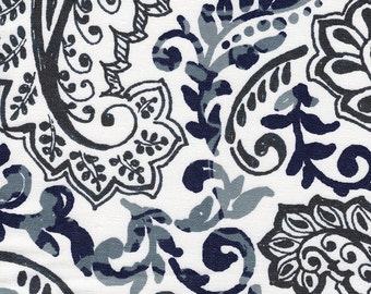 Pinch Pleated Curtain Panels in Shannon Vintage Indigo Floral Paisley