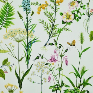 Empress Swag Valance in Berkshire Meadow Honeydew Floral Botanical Print in Green and Gold