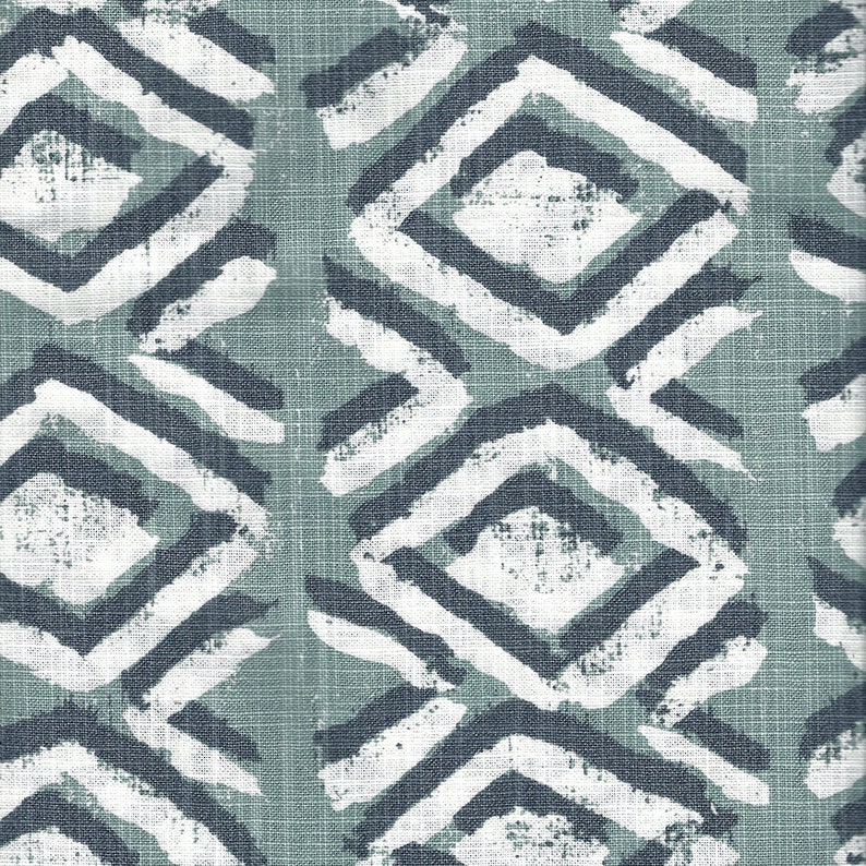 Rod-Pocket Curtain Panels Sapo Waterbury Geometric Spa Green Slub Cotton