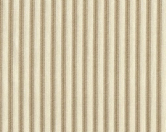 Custom 87"L Pinch-Pleated Curtain Panels Pair in French Country Linen Beige Ticking Stripe with Blackout Lining