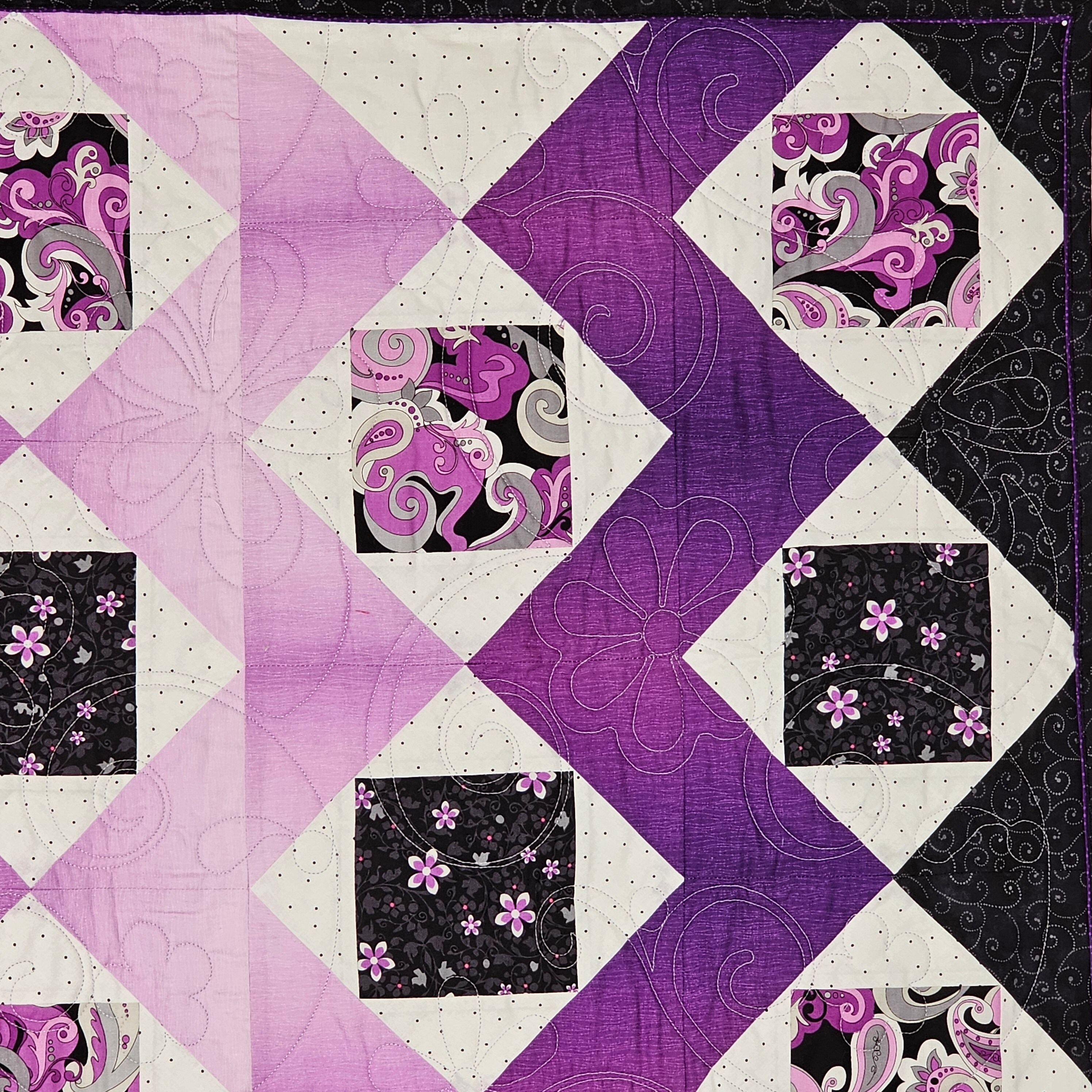 Purple Ric-rac Quilt | Swirly Flowers Blanket | Unique Baby/child Gift ...