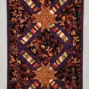 Quilted Fall Table Runner: Purple, Gold Stars, Autumn Decor