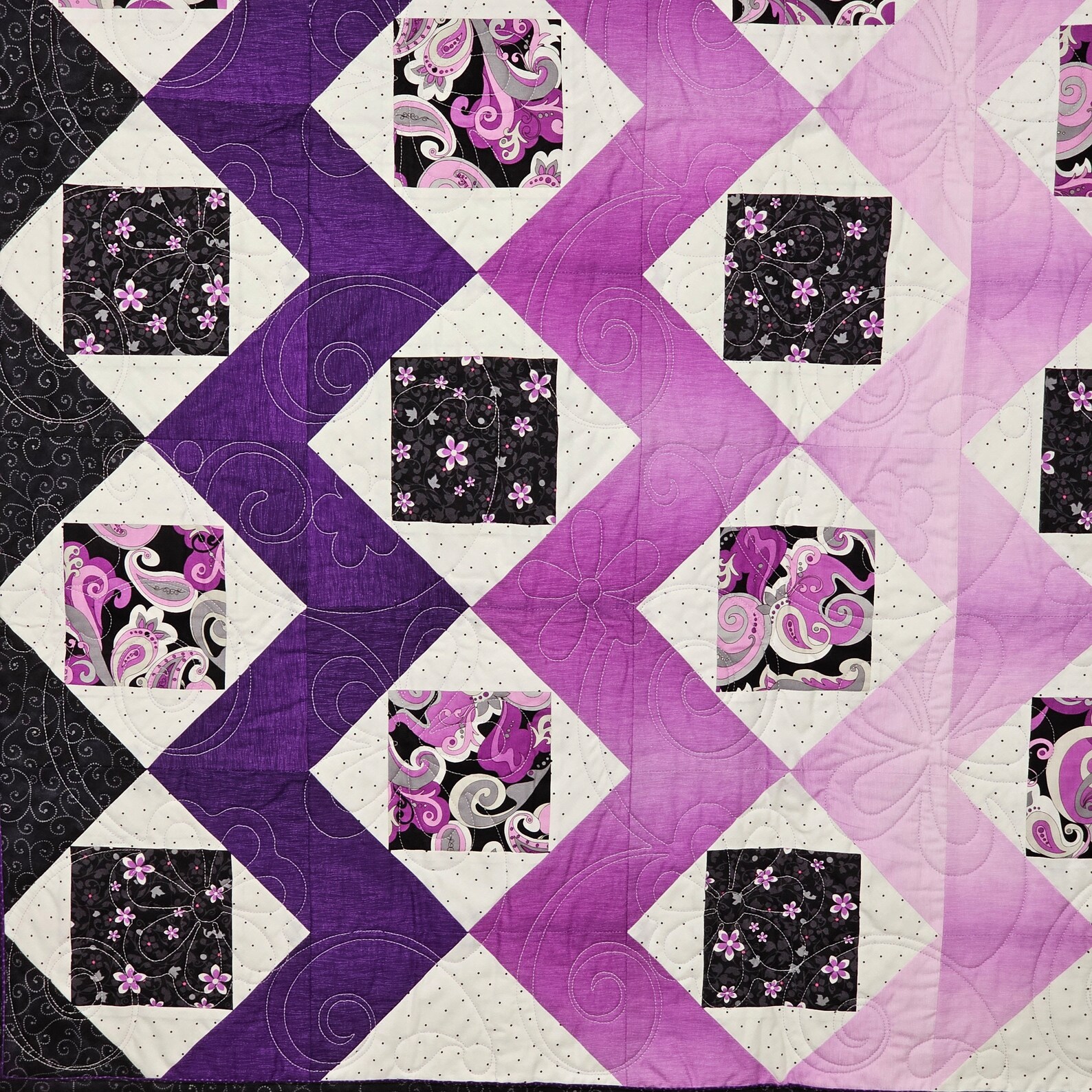 Purple Ric-rac Quilt | Swirly Flowers Blanket | Unique Baby/child Gift ...