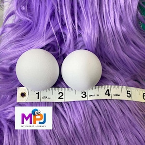 40mm White EVA Foam Puppet Eye Blanks - Black Light Reactive - Set of Two Spheres - Ideal for Professional Puppet Making