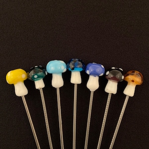 2 piece set glass mushroom multipurpose tools/ pipe pokers/hairpicks/bookmarks.