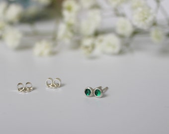 Emerald Studs. Silver Jewelry. Studs.