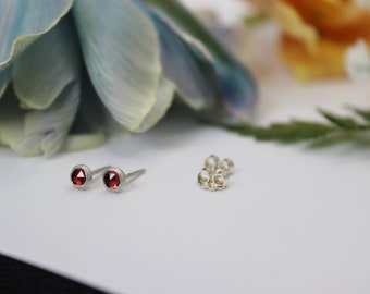 Garnet Studs. Silver Jewelry. Studs.