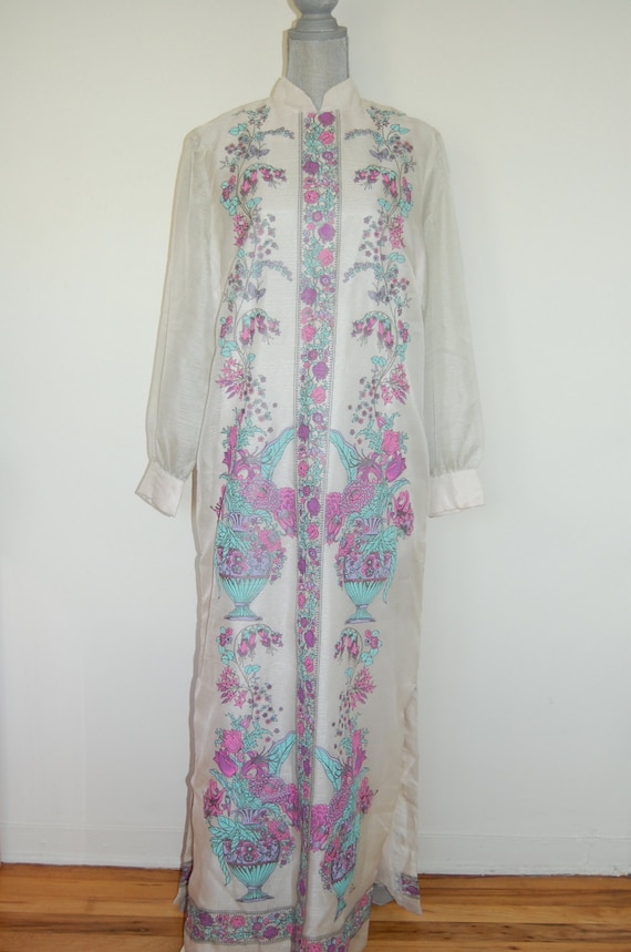 M-L 60's Alfred Shaheen Floral Cocktail Dress Size