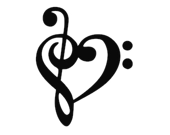 Love Music Treble and Bass clef Heart Vinyl Decal 0001