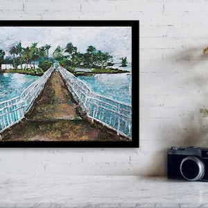 Coconut Island - original oil painting, 9x12&quot;, oil/sand/wax on canvas, framed, Hilo Hawaii, Big Island