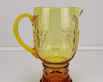 Beautiful Handmade Sunflower Raised Relief Amber Glass Pitcher by Ivima 1895 of Portugal