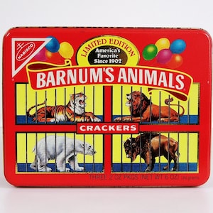 Barnum&#39;s Animals Crackers Limited Edition Lidded Metal Tin by Nabisco from 1989