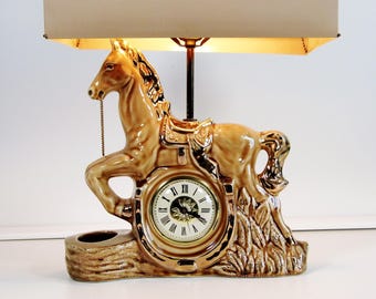 Rare - Working Mid Century Horse Clock and TV Lamp by Lanshire