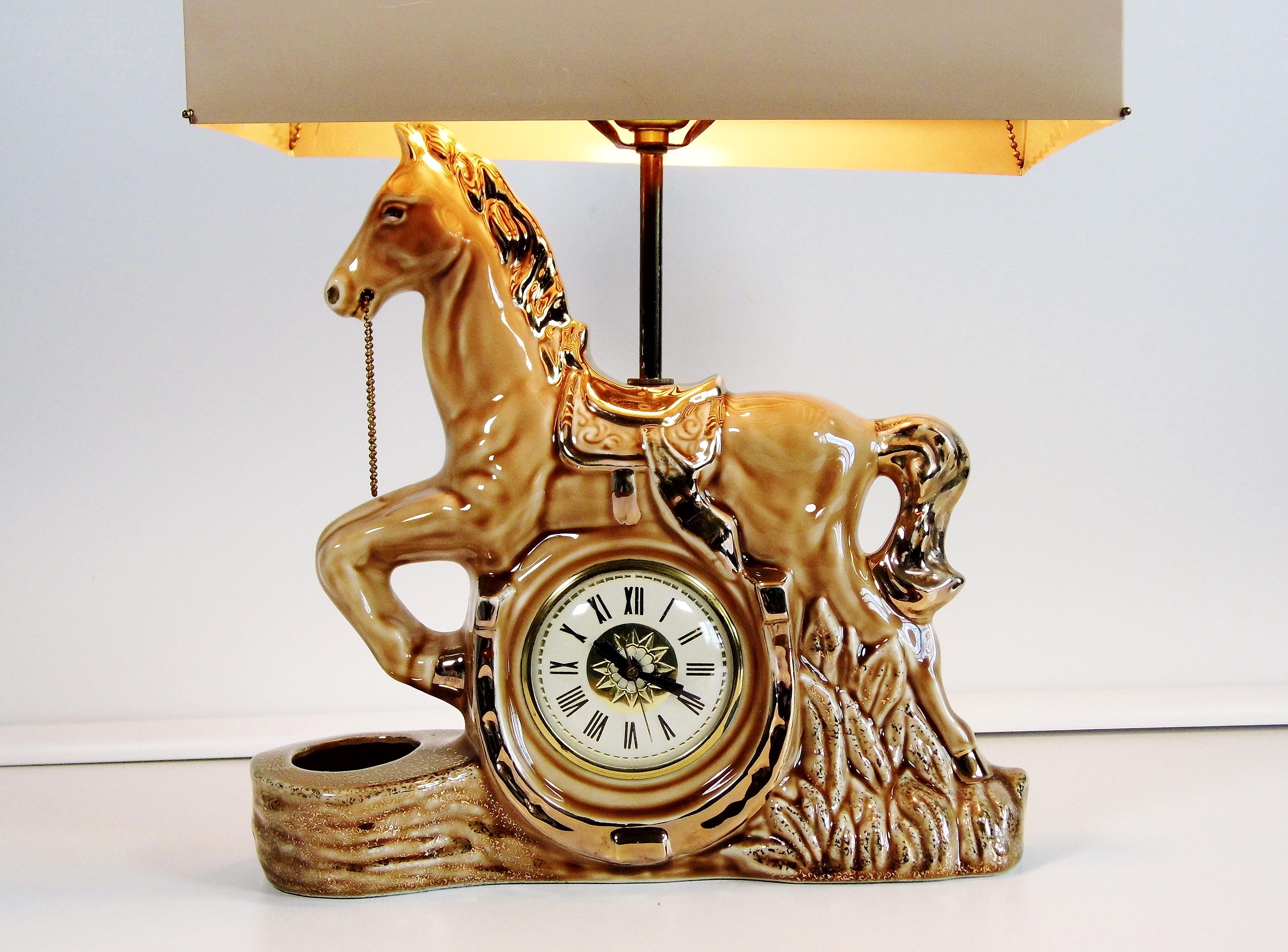 Rare - Working Mid Century Horse Clock and TV Lamp by Lanshire