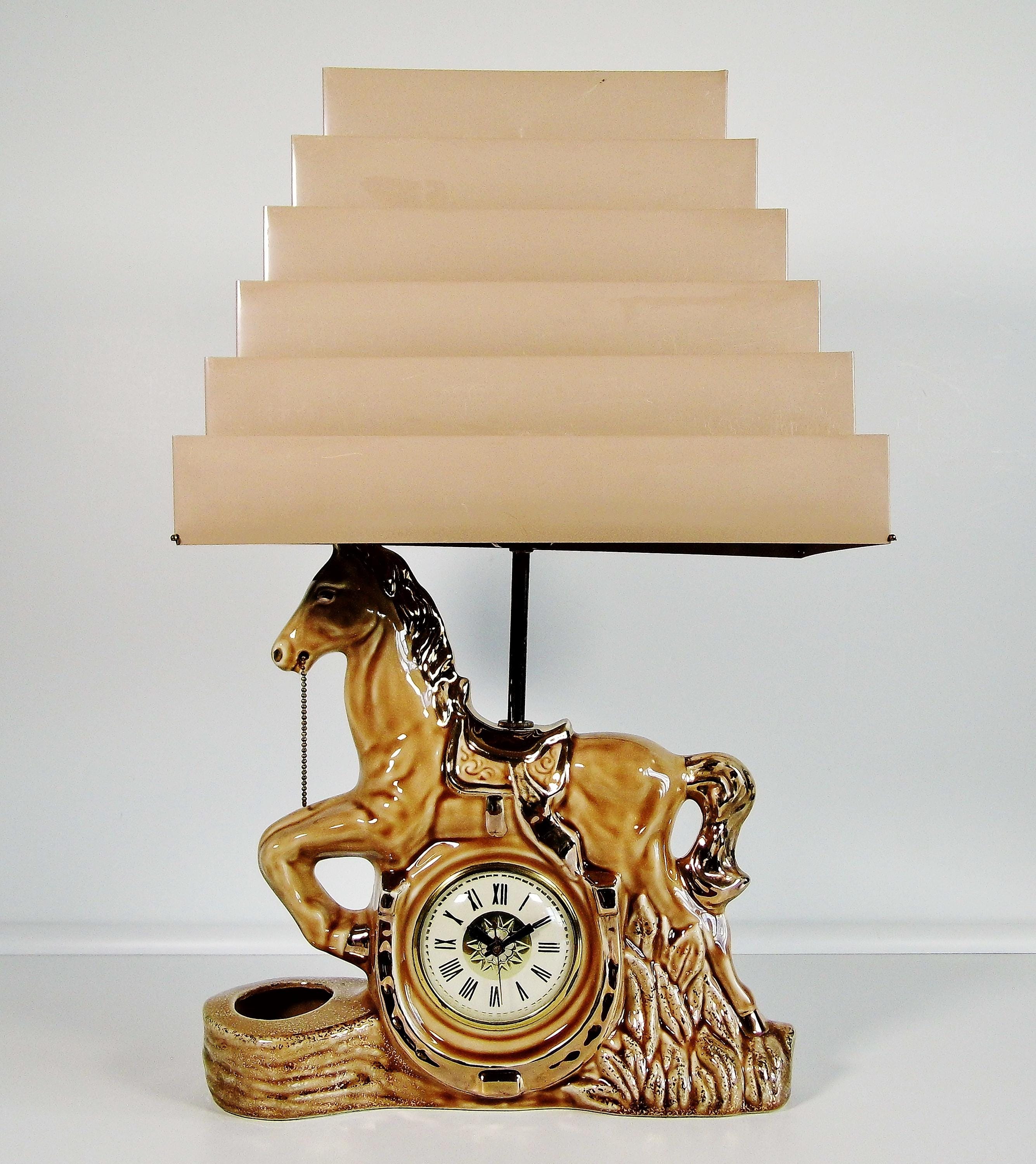 Rare - Working Mid Century Horse Clock and TV Lamp by Lanshire