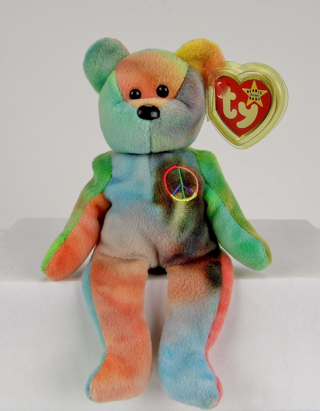 Original Ty PEACE Tie-dye Rainbow Plush Beanie Baby Bear Style 4053 ...