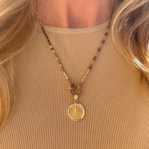 Liberty & Logos Gold Coin Necklace with Vermeil Hinge Clasp | 1/10 oz Lady Liberty Coin Pendant | Solid Gold Coin Jewelry | Gold Coin Pendan
