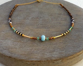 Multicolored Boho Seed Bead Bracelet | Delicate Minimalist Style Necklace | Gold Seed Bead Jewelry for Women | Gold Filled Christian Jewelry