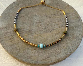 Multicolored Boho Seed Bead Bracelet | Delicate Minimalist Style Necklace | Gold Seed Bead Jewelry for Women | Gold Filled Christian Jewelry