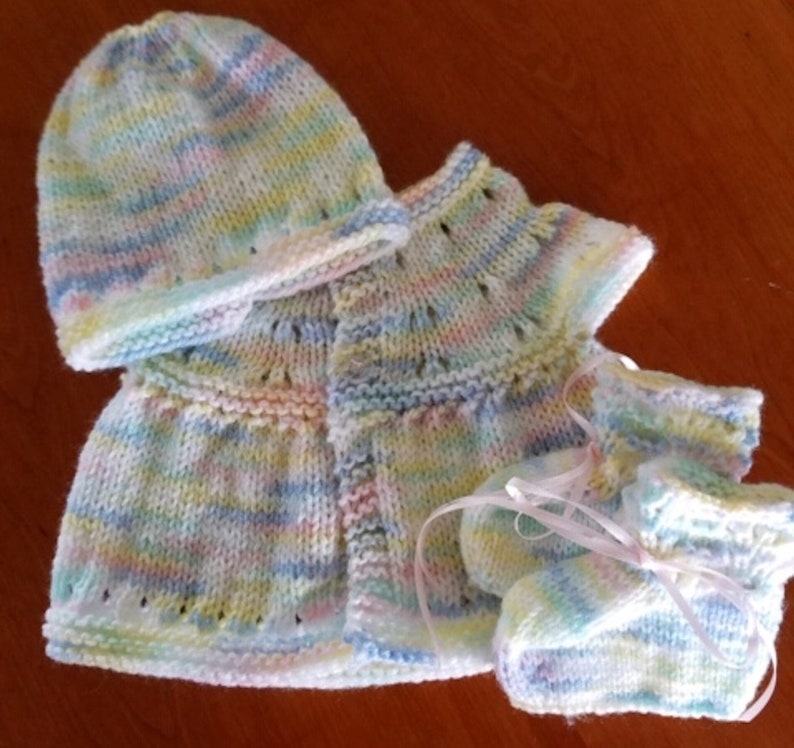 Hat and Booties Set Hand Knit Small Newborn or Preemie Sweater
