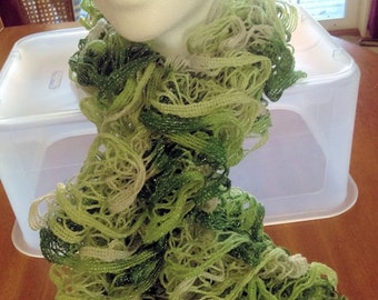 Hand Knit Ruffled Christmas Scarfs