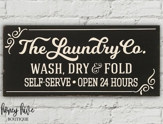 The Laundry Co Wood Sign Vintage Distressed Look Farmhouse Shelf Sitter PRINT