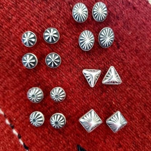 Small Southwestern Concho Earrings Solid 925 Sterling Silver Handcrafted in the Southwest Mini Stud Western Cowgirl Style Sunburst Starburst