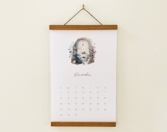 Bookshelf décor, bookish aesthetic calendar, bookish calendar 2024, bookish wall calendar 2024