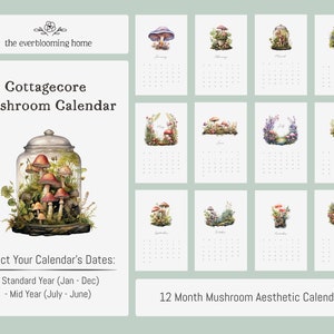 Cottagecore mushrooms calendar 2024, mushroom aesthetic, mushroom cottagecore image 4