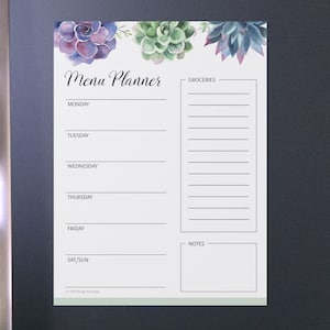 Dry erase menu planner, fridge meal plan, magnetic menu, meal planner magnet, whiteboard menu board, meal plan and grocery list, food log image 1