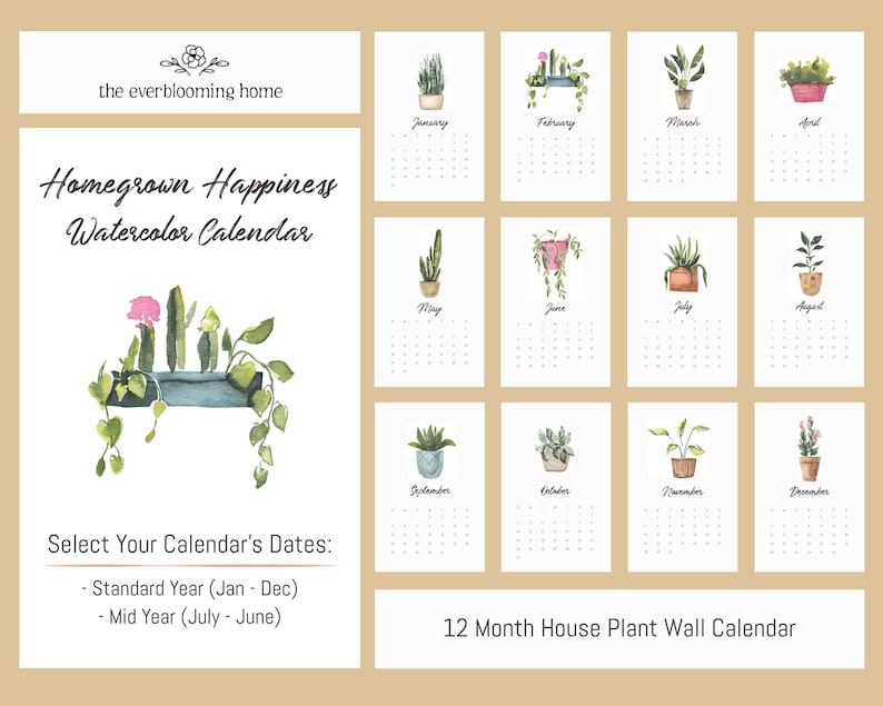 2024 Calendar Wall House Plant Calendar 2024 Minimal Watercolor Calendar image 4