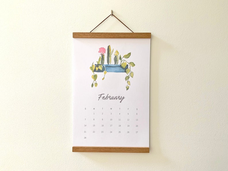 2024 Calendar Wall House Plant Calendar 2024 Minimal Watercolor Calendar image 1