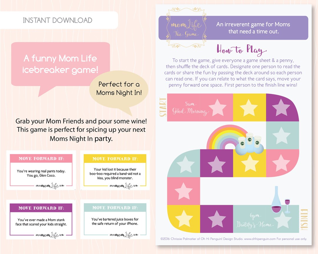 Mom Party Printable, Funny Mom Life Moms Night in &amp; Ice Breaker ...