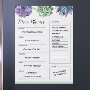 Dry erase menu planner, fridge meal plan, magnetic menu, meal planner magnet, whiteboard menu board, meal plan and grocery list, food log image 3