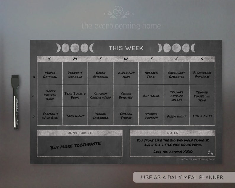 Chalkboard Menu for Your Kitchen Chalkboard Weekly Calendar - Etsy