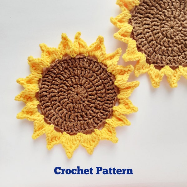 Sunflower Coasters crochet pattern pdf, Summer flowers home decoration, Ukrainian Sunflower placemat crochet