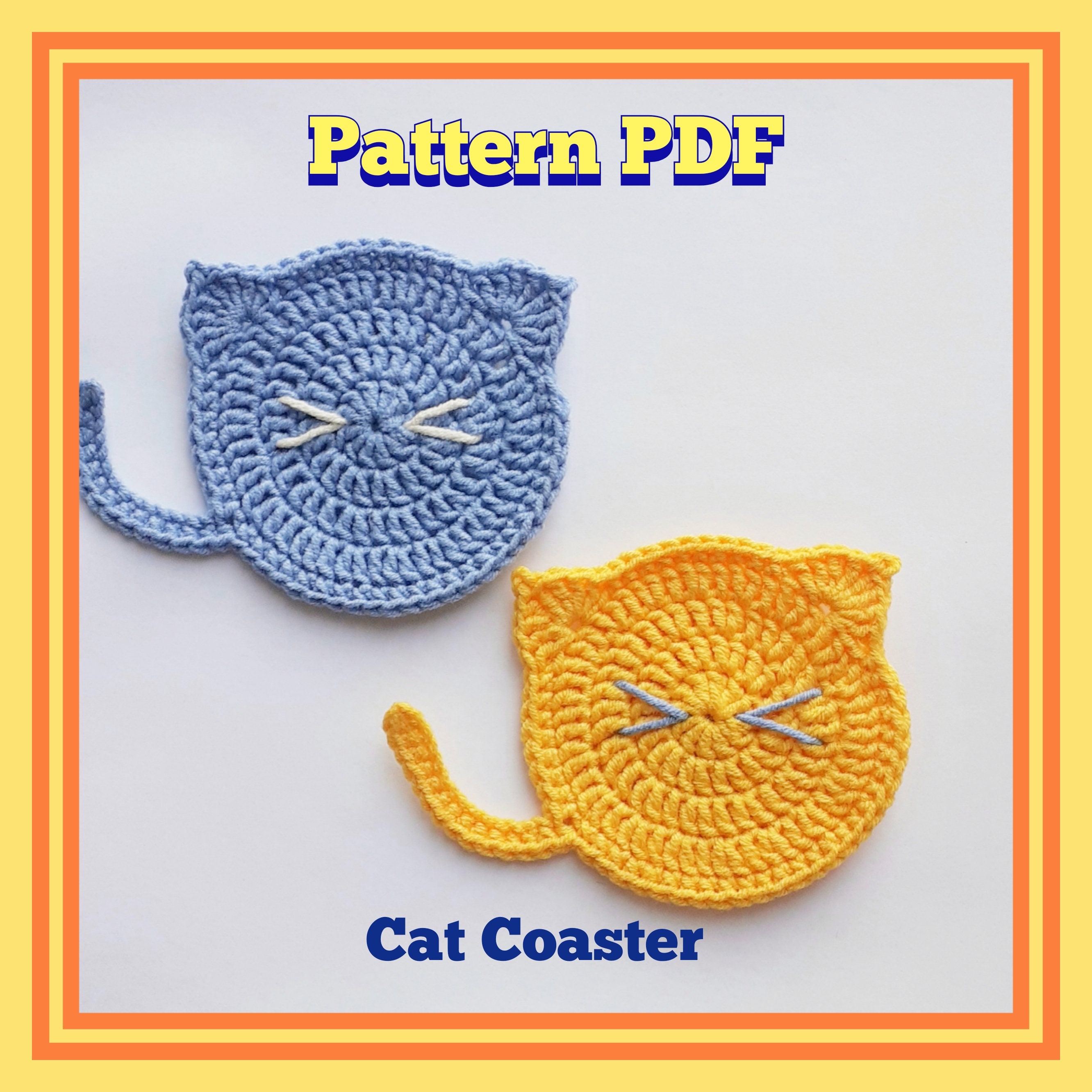 Cat Coaster Crochet Pattern Pdf, Cat Placemat, Cat Applique, Blue and ...