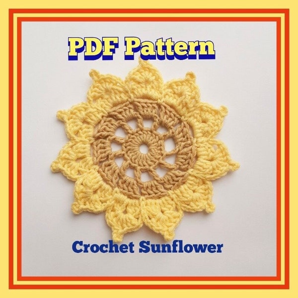Sunflower Coasters Crochet Pattern pdf, digital file download, Ukrainian Sunflower, sunny decor, crochet yellow flowers applique