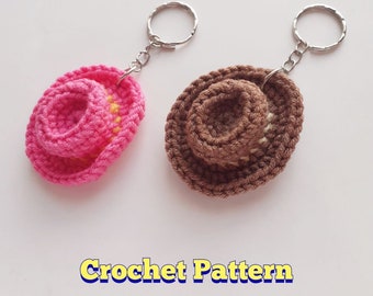 Cowgirl hat keychain Crochet pattern pdf, Cowboy hat mini crochet, Western style crochet favor