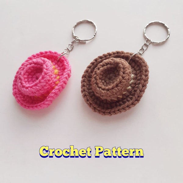 Cowgirl hat keychain Crochet pattern pdf, Cowboy hat mini crochetn, Western style crochet favor