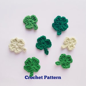 Clover crochet pattern pdf, four leafs clover applique, shamrock good luck charm, crochet St. Patrick day decor, lucky clover keychain