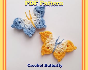Schmetterling häkeln Muster pdf, digitale Datei Download blau und gelb Schmetterling, gehäkelte Terrasse Dekor, gehäkelte Wohnkultur