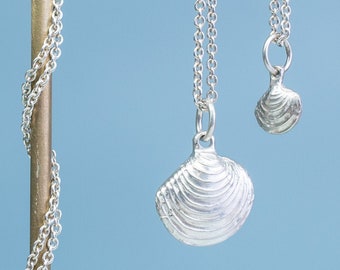 Solid Little Neck Clam Necklace - Cast Silver Mercenaria Seed Charm
