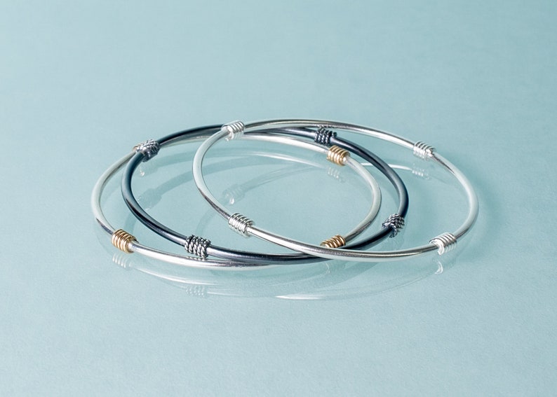 Oxidized Silver and 14k Gold Life Saver Bangle