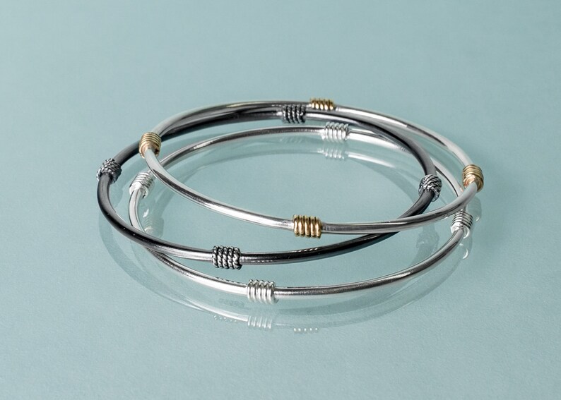 Oxidized Silver and 14k Gold Life Saver Bangle
