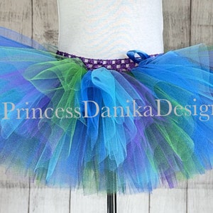 Purple Green Blue & Turquoise Tutu, Sizes Baby to Adults, Peacock Costume Skirt, Party Wear for Birthdays and Halloween Festivals Carnivals